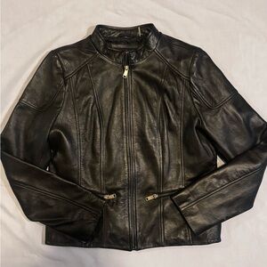 Wilsons Leather Black Genuine Leather Moto Jacket – Size L